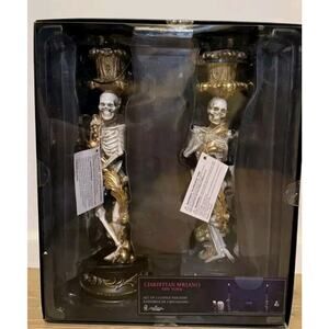 Christian Siriano Skeleton Gold Black Candle Holder 12" Halloween Gothic NIB Set